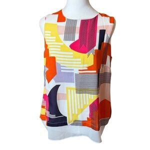 Rose + Olive Artsy Sleeveless Blouse Medium Colorful Abstract Boho Wearable Art